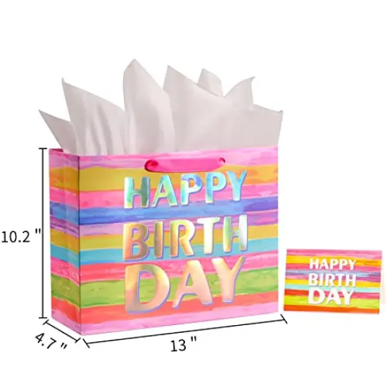 13" Large Gift Bag with Card and Tissue Paper (Colorful Happy Birthday) {1}