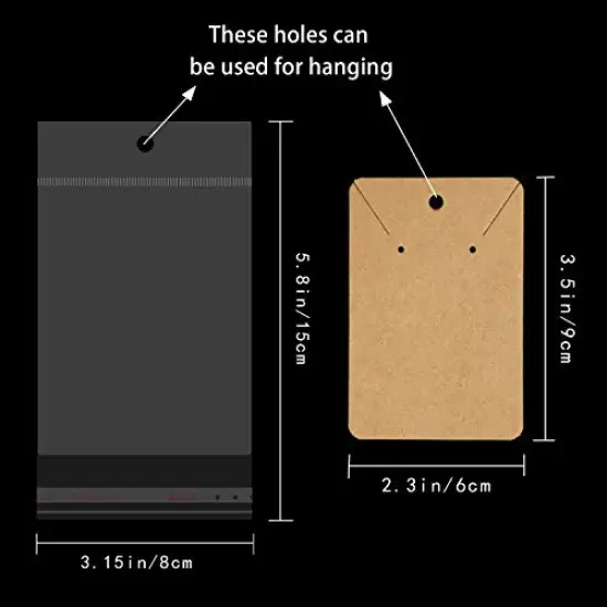 150 Pieces Earring Cards Necklace Display Cards with Bags,150 Earring Display Cards, 150 Pcs Self-Seal Bags, Kraft Paper Tags for DIY Ear Studs(Brown) {6}