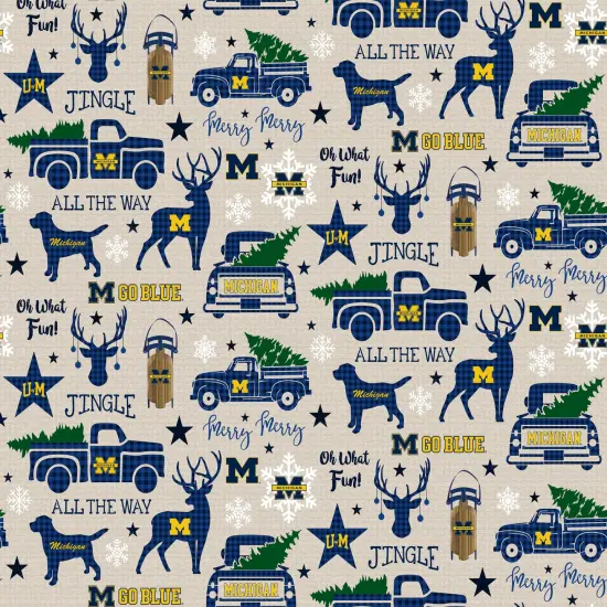 Sykel Enterprises-University of Michigan Cotton Fabric-Michigan Wolverines Christmas Cotton Quilting Fabric {1}