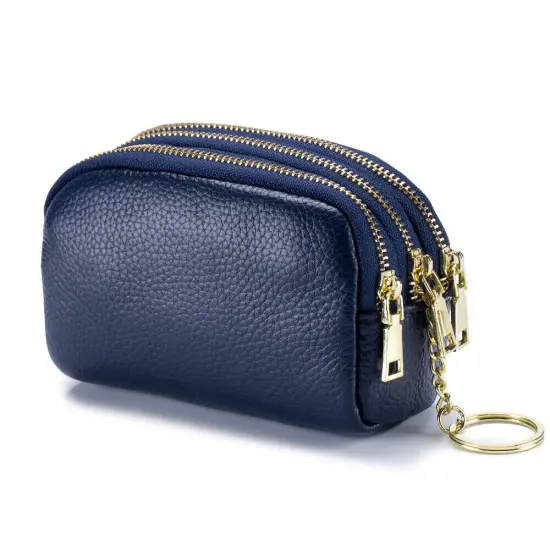 Kitcheniva Small Leather Purse With Key Ring Dark blue {1}