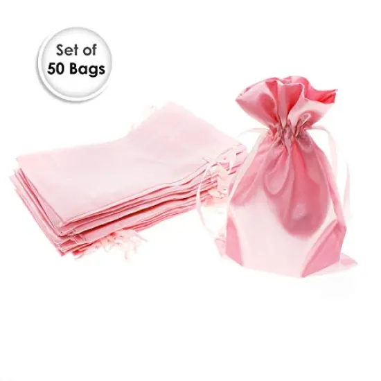 50 Pieces 3" x 4" Satin Pink Gift Bags, Jewelry Bags, Wedding Favor Drawstring Bags Baby Shower Christmas Gift Bags {1}