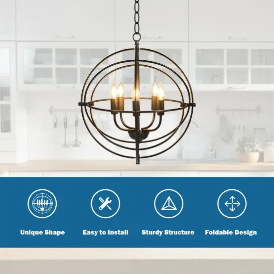 20 Inch 5 Lights Metal Chandelier with Pivoting Interlocking Rings {3}