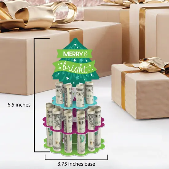 Big Dot of Happiness Merry and Bright Trees - DIY Colorful Whimsical Christmas Party Money Holder Gift - Cash Cake {6}