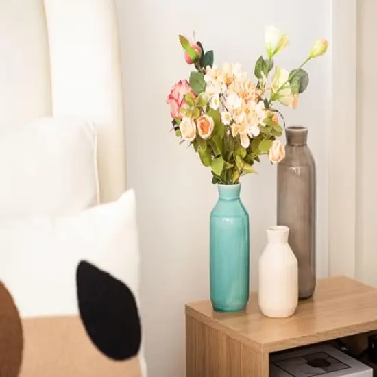 3 Pieces Flower Vase for Living Room Decor, Ceramic Vase for Farmhouse D&eacute;cor, Vases for Home D&eacute;cor, Shelf, Tall Ceramic Vase for Centerpiece Table Decorations, Grey&Peacock Blue&Off White {3}