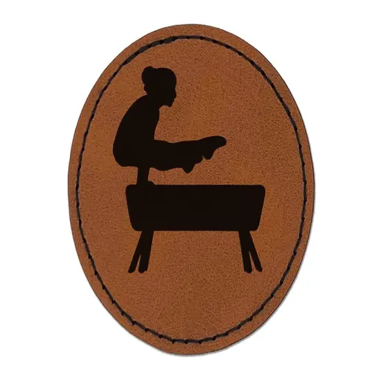 Gymnastics Gymnast Vault Solid Round Iron-On Engraved Faux Leather Patch Applique - 2.5" Brown {1}