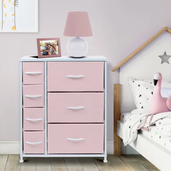 Sorbus Dresser with Drawers - Furniture Storage Tower Unit for Bedroom, Hallway, Closet, Office Organization - Steel Frame, Wood Top, Easy Pull Fabric Bins Pink {6}