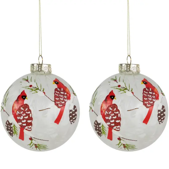 Northlight Cardinal Birds Christmas Glass Ball Ornaments - 4" - White and Red - Set of 2 {1}