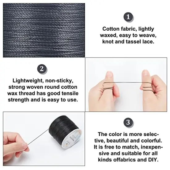 116 Yards0.5mm Black Waxed Polyester Cord, Waxed String Wax Cord Round Beading String Roll Craft Cord for Waist Beads Bracelet Necklace Jewelry Making Macrame Supplies {5}