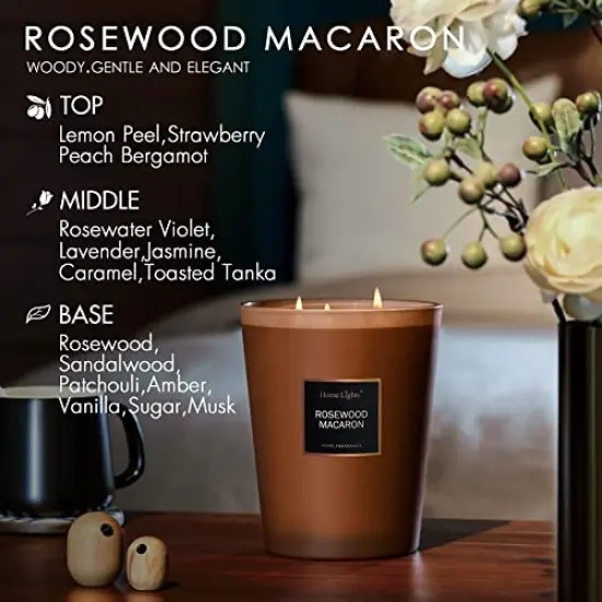 Scented Candles | Large Jar Candle - 33.3 Oz. Natural Soy Aromatherapy Candles | Up to 70 Hours Burn Time with 3 Cotton Wicks, Home Decorative Fragrance Candles - Rosewood Macaron {4}