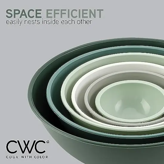 12 Piece Mixing Bowls with TPR Lids - Plastic Nesting Bowls Set includes 6 Prep Bowls and 6 Lids - Microwave Safe (Sage) {5}