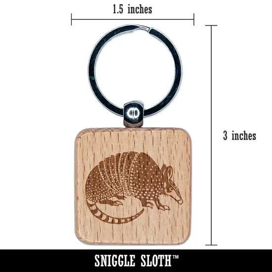 Armadillo Armored Animal Engraved Wood Square Keychain Tag Charm {2}