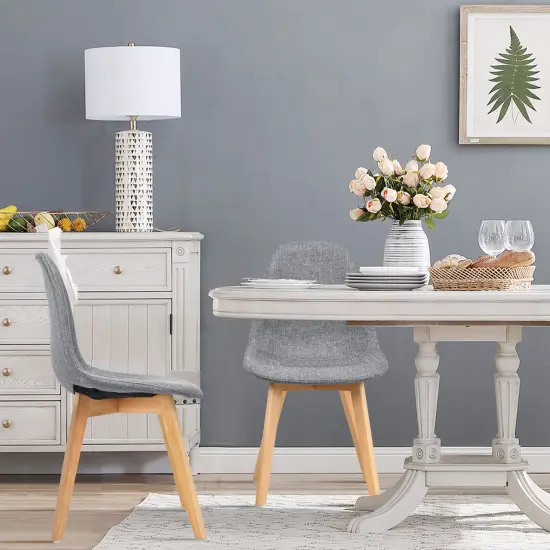 4 Pieces Modern Dining Chair Set with Wood Legs and Fabric Cushion Seat {3}