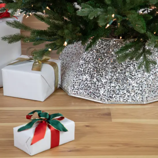 Northlight 26" Silver Sequins Hexagonal Christmas Tree Collar {3}