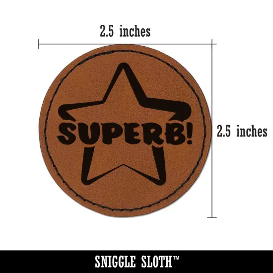 Superb Star Teacher School Motivation Round Iron-On Engraved Faux Leather Patch Applique - 2.5" Brown {3}