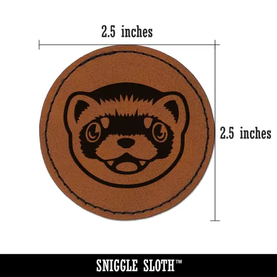 Cute Ferret Face Round Iron-On Engraved Faux Leather Patch Applique - 2.5" Brown {3}