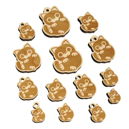 Round Cat Playful Mini Wood Shape Charms Jewelry DIY Craft {7}