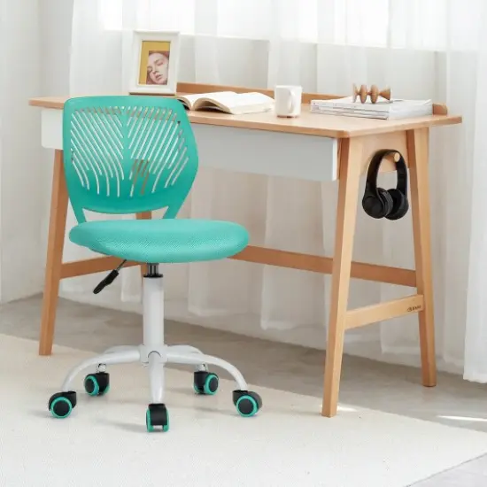 Adjustable Office Task Desk Armless Chair Turquoise {1}