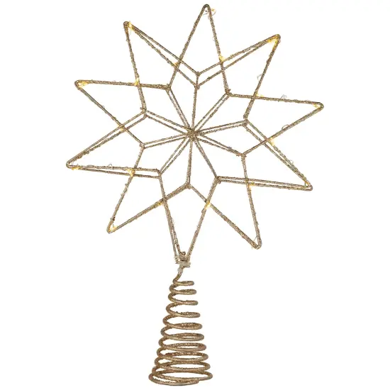 Northlight 12" LED Lighted Glittered Gold Star Christmas Tree Topper, Warm White Lights {4}