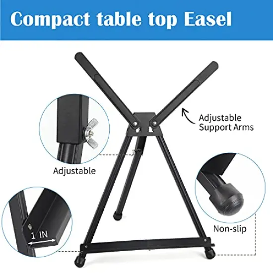 Aluminum 15" to 21" Tabletop Easel Display, Black Tripod with Rubber Feet, Holds Canvas, Paintings, Books, Photos, Signs {5}