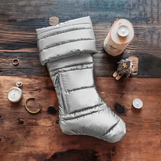 Matte Silver Puffer Christmas Stocking {2}