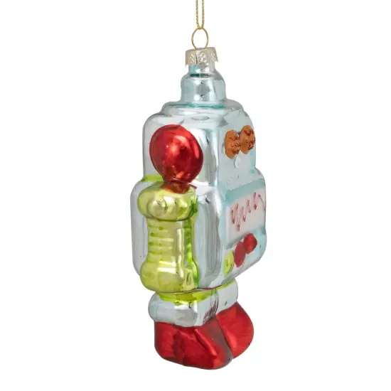 Northlight 5" Silver and Green Robot Hanging Glass Christmas Ornament Blue {4}