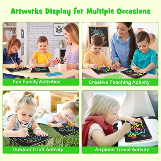 2 Pack Rainbow Scratch Art Set for Kids Drawing Coloring Craft Black Magic Art Supplies Kits for Girls Boys Birthday Party Favor Halloween Craft Toys {6}