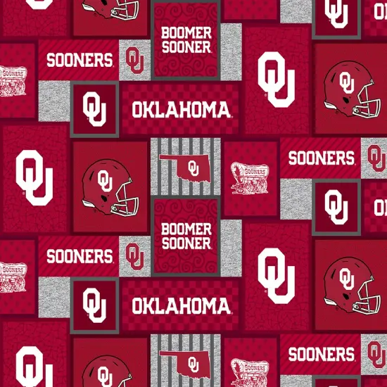 Sykel Enterprises-University of Oklahoma Fleece Fabric-Oklahoma Sooners College Patch Fleece Blanket Fabric-Sold by the yard {1}