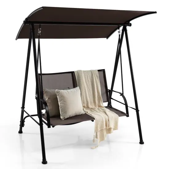 Costway 2-Seat Patio Swing Porch Swing with Adjustable Canopy for Garden Black/Dark Brown {7}