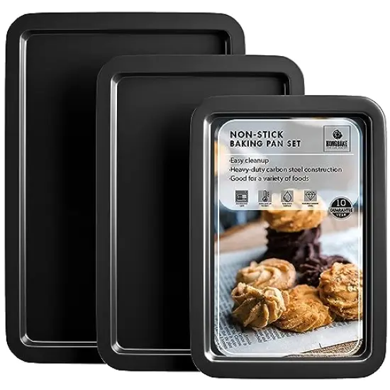 3 PACK Baking Sheet Pan Set, Cookie Sheet for Oven, Nonstick Bakeware Sets with Wider Grips, 3 Pack Half/Jelly Roll/Quarter Baking Tray, Premium, Dishwasher Safe - Dark Grey {2}