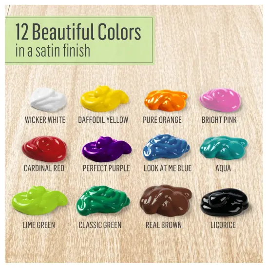 12 Colors Multi Satin Finish Acrylic Craft Paint Set Designed for Beginners and Artists, Non-Toxic Formula That Works on All Surfaces, 2 oz, 2 Fl Oz (Pack of 12), 12 Colors May Vary, 24 {3}