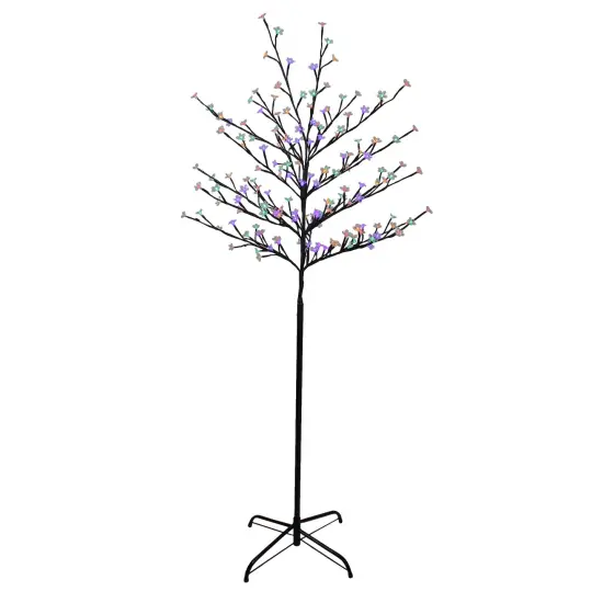 Northlight Pre-Lit Cherry Blossom Flower Artificial Tree - 6' - Multicolor LED Lights Black {3}