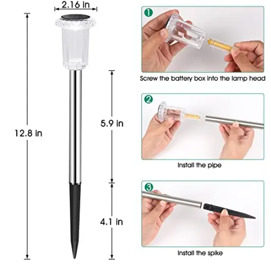 10 Pieces Solar Outdoor Lights, Waterproof Stainless Steel Solar Stake Lights for Pathway Garden Yard Path Walkway Driveway Lawn Decor - Cool White {4}