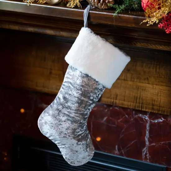 Silver Velour Stocking with Gold Micro Studs {2}