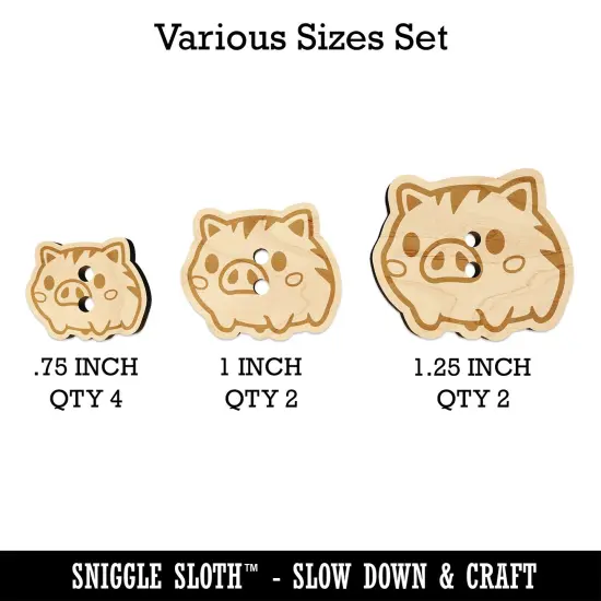 Fun Chibi Wild Boar Pig Swine Wood Buttons for Sewing Knitting Crochet DIY Craft {1}