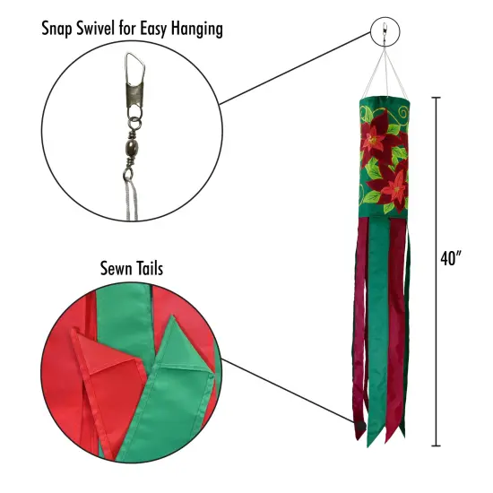 In the Breeze Poinsettia 40 Inch Windsock - Hanging Winter Decoration - Outdoor Holiday d&eacute;cor {5}