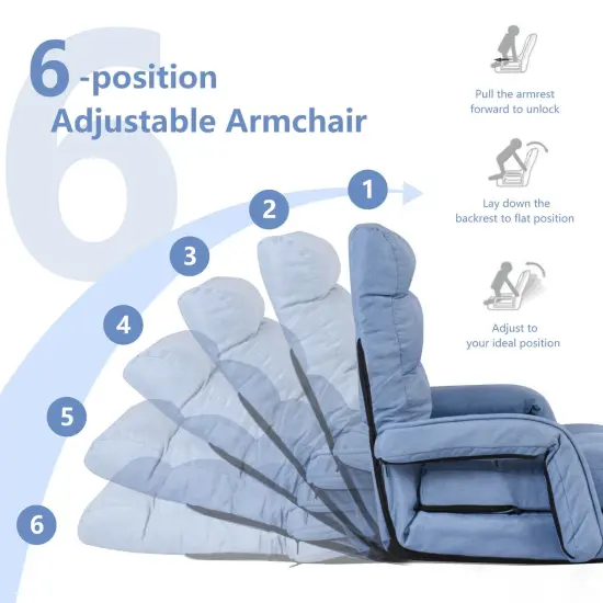 Multi-Position Adjustable Floor Armchair with Lumbar Pillow and Removable Cushion Blue {6}