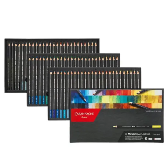 Caran D'Ache Color Pencil Set - Museum Aquarelle Watersoluable Colored Pencil Set of 76 + 2 Technalo Pencils {1}