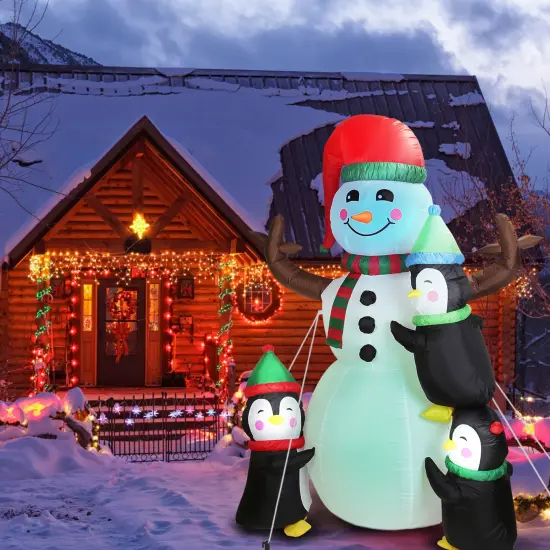 5.9FT Christmas Inflatable Outdoor Decoration Snowman Penguin Blow Up Yard Decoration with Built in LED Light {2}