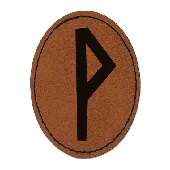 Norse Viking Dwarven Rune Letter W Round Iron-On Engraved Faux Leather Patch Applique - 2.5" Brown {1}