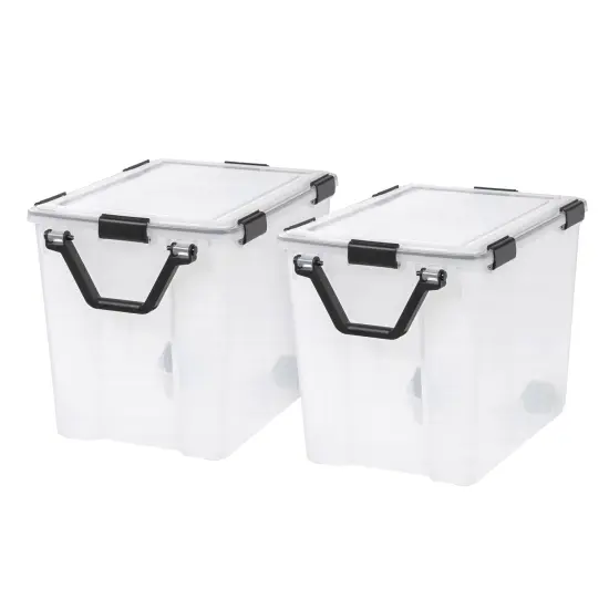 IRIS USA WEATHERPRO Airtight Plastic Storage Bin with Seal Lid, Secure Latching Buckles and 2 Rear Wheels {1}