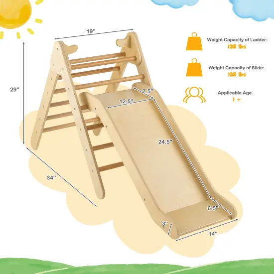 2-in-1 Wooden Triangle Climber Set with Gradient Adjustable Slide Natural {3}