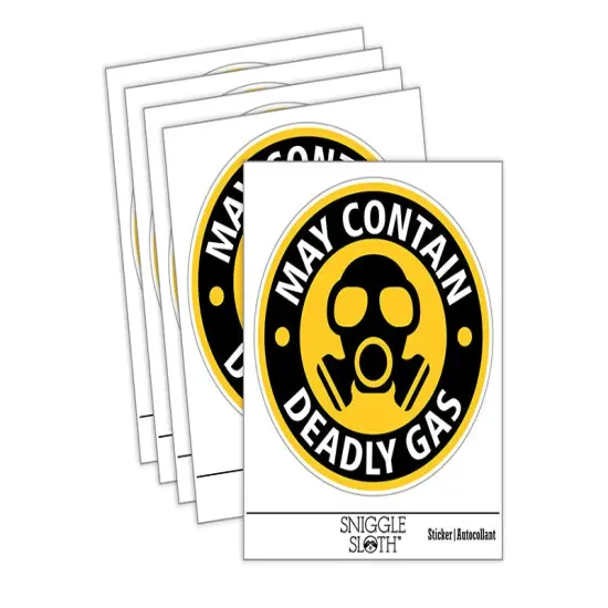 May Contain Deadly Gas Mask Fart Waterproof Vinyl Phone Tablet Laptop Water Bottle Sticker Set - 5 Pack {2}