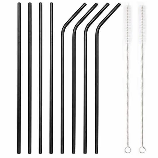 Kitcheniva 8PCS 10.5" Stainless Steel Ultra Long Metal Cocktail Straw And 2 Cleaner Brush Black {1}