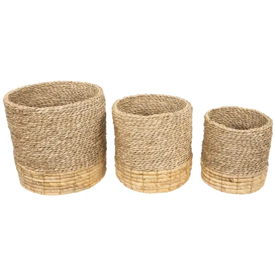 Northlight Set of 3 Textured Woven Round Seagrass Baskets 13.75" Beige {1}