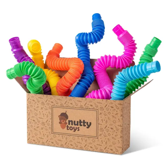 Nutty Toys 8pk Pop Tubes Sensory Toys (Large) Fine Motor Skills Learning Toddler Toy for Kids Top ADHD Autism Fidget 2023 Best Toddler Travel Toy Gifts Idea Unique Christmas Boy Girl Stocking Stuffers {1}