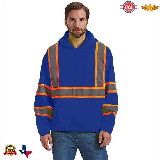 RADYAN&reg; Long Sleeve High Visibility Safety Hoodie with Hood for Construction Work Royal {1}