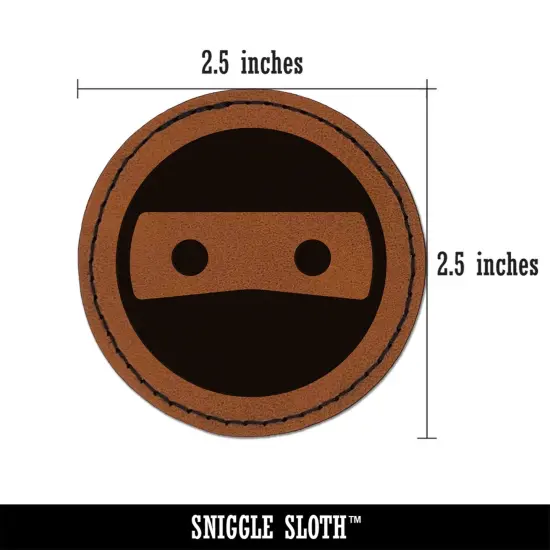 Masked Ninja Head Emoticon Round Iron-On Engraved Faux Leather Patch Applique - 2.5" Brown {3}