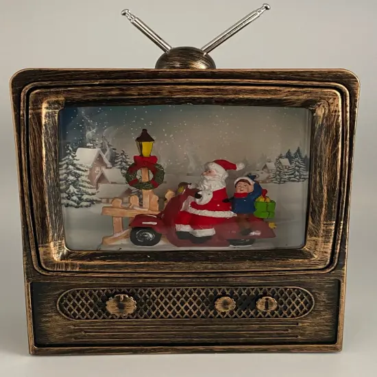Snow GlobeSanta Inside Mini Retro TV 9.75"H {1}