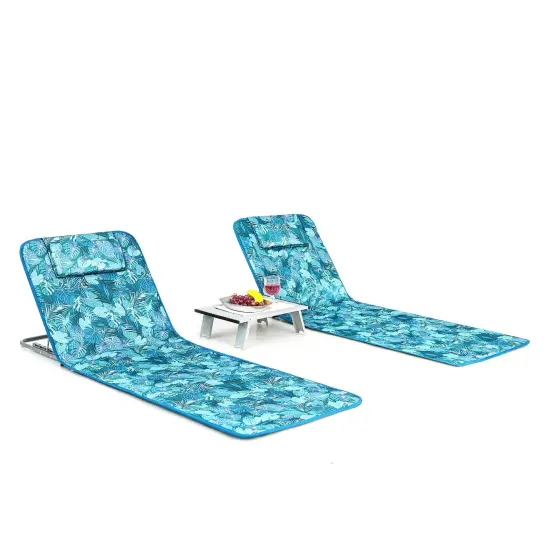 3 Pieces Beach Lounge Chair Mat Set 2 Adjustable Lounge Chairs with Table Stripe Green {1}