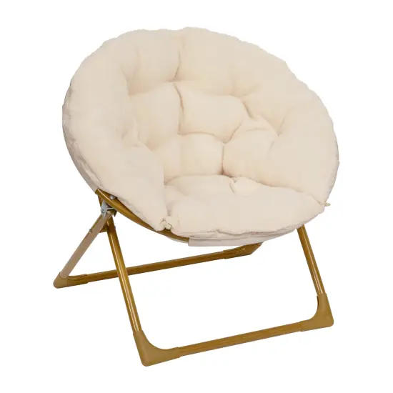 Emma and Oliver Io Kid's Folding Saucer Chair with Cozy Faux Fur Upholstery and Metal Frame for Playroom, Bedrooms, Nursery and More NavyFauxFur/SoftGold {7}